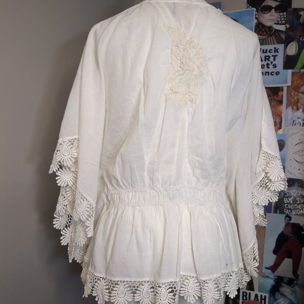 Embroidered Lace Trim Peplum Top Beach Summer - Picture 4 of 7
